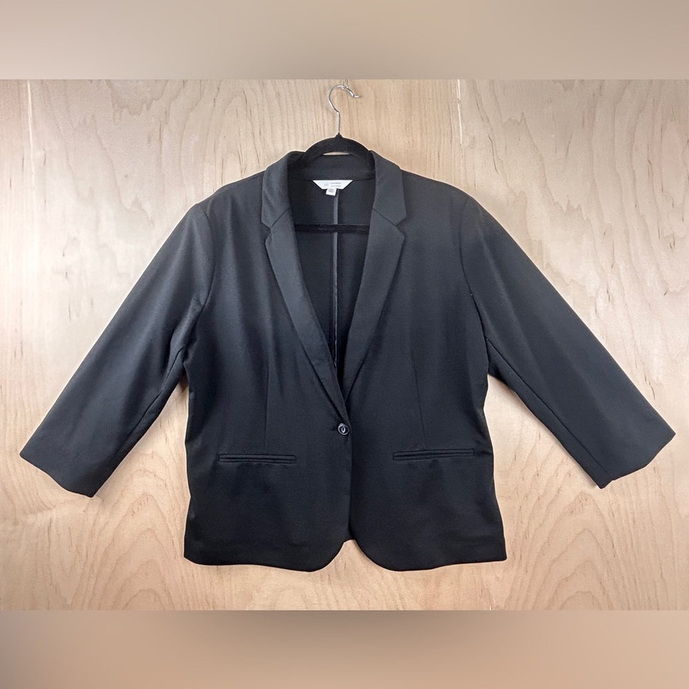 LC Lauren Conrad Womens Black Single Button 3/4 Sleeve Knit Blazer‎ XL